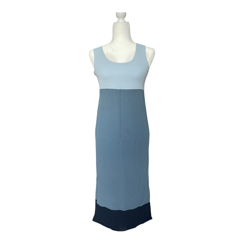 Y2K CW 100% Silk Lined Colorblock Sleeveless Maxi Dress Women's light blue Sz 4